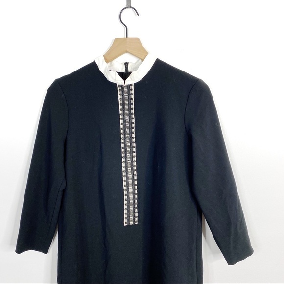 Sandro Noir Contrast Collar Embroidered Bob Dress - Picture 5 of 15